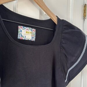 Anthropologie Maeve Black Ruffle sleeve Women's Top